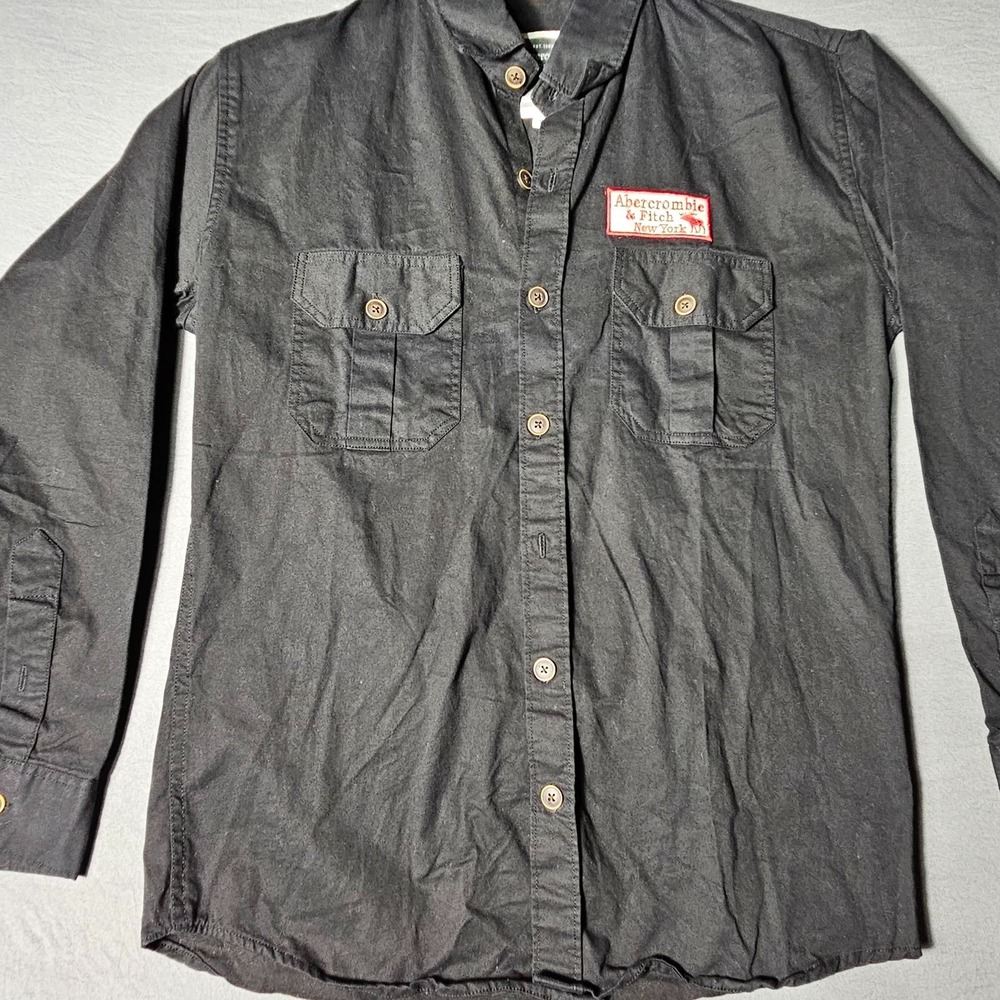Abercrombie & Fitch Utility Button Up Shirt Mens Large Black Long Sleeve Logo